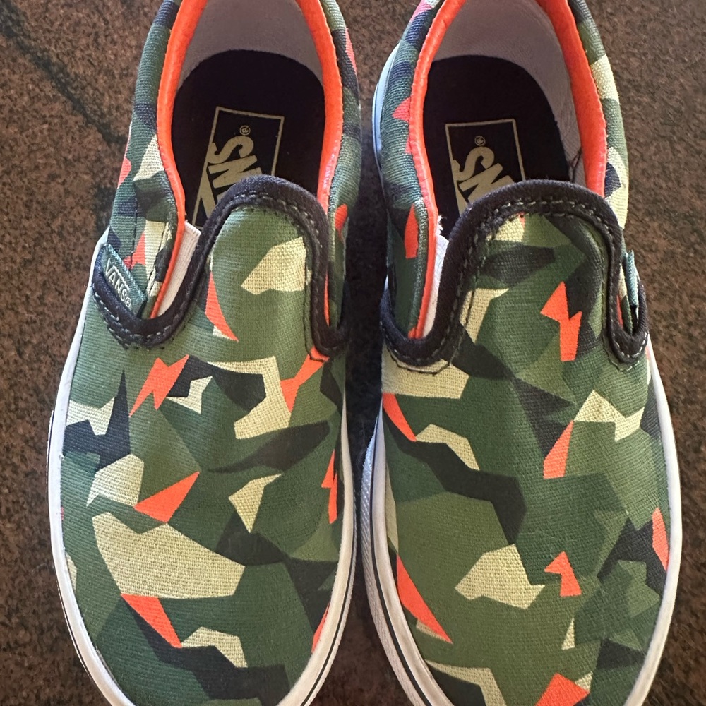 Vans Kids Green and Orange Camo Sneakers